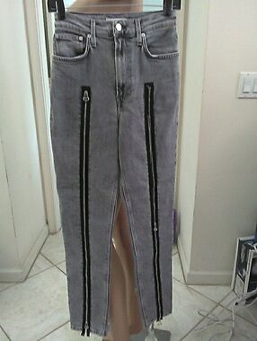 EUC LUX. HELMUT LANG GREY JEANS W/ Functional ZIPPERS FRONT SZ 27 High Rise Sexy